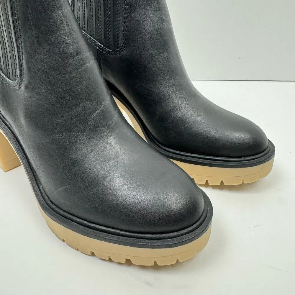 NEW Dolce Vita Caster H2O Waterproof Black Leather Lug Sole Ankle Boots Booties